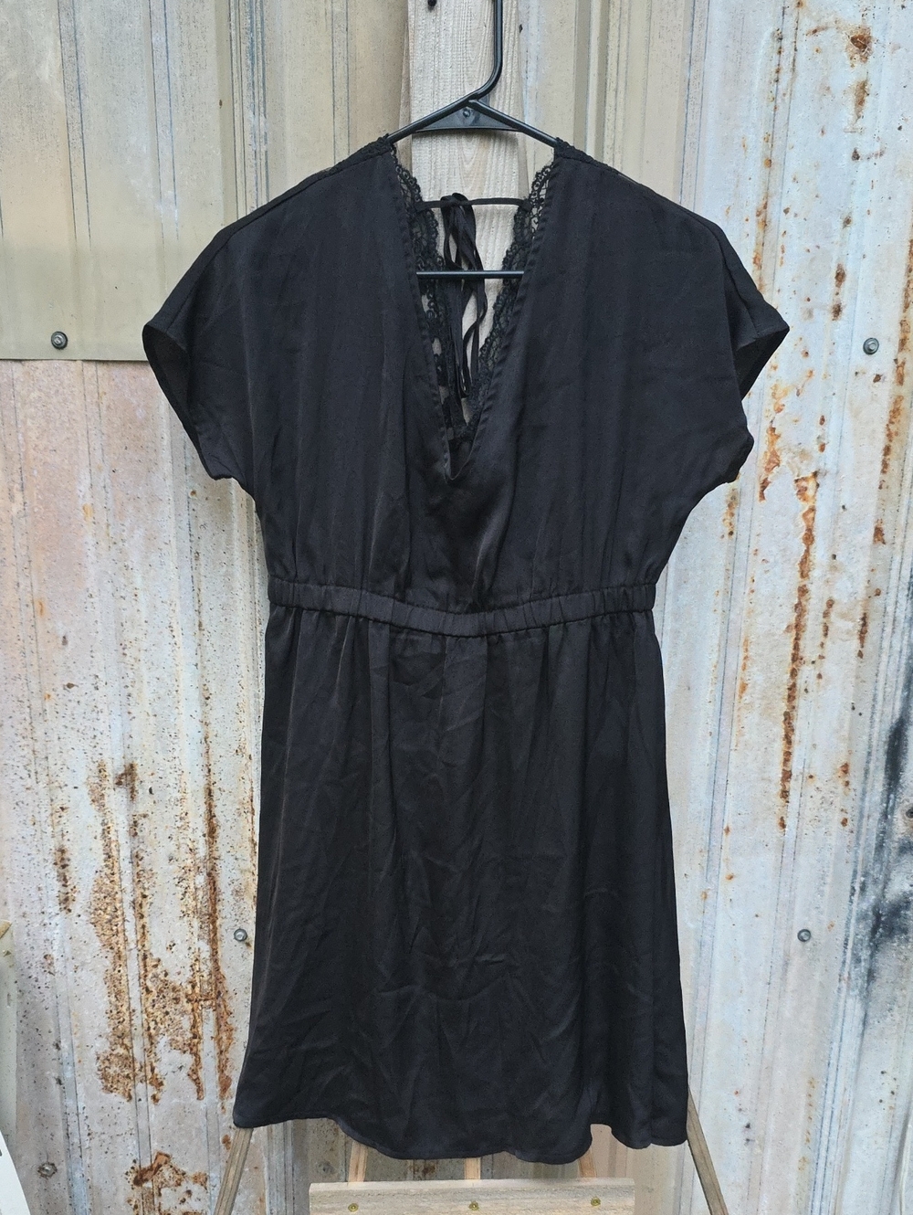 Black Lace-Trim V-Neck Women’s Dress